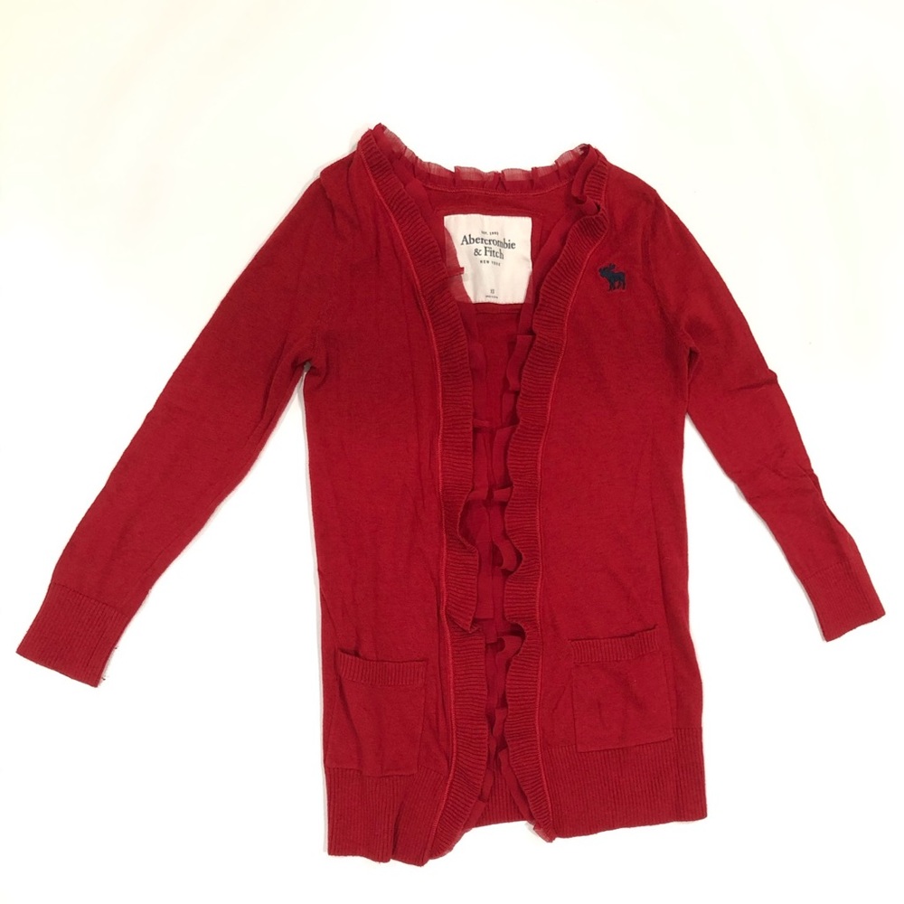 ABERCROMBIE & FITCH WOMENS BUTTON CARDIGAN RUFFLE